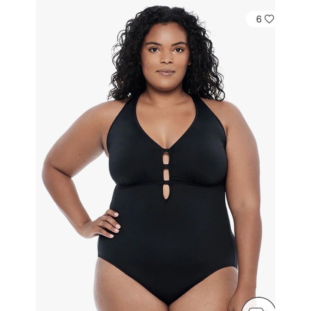 RALPH LAUREN Plus Tummy control Beach Club Plunge One Piece Swimsuit, Size 22W